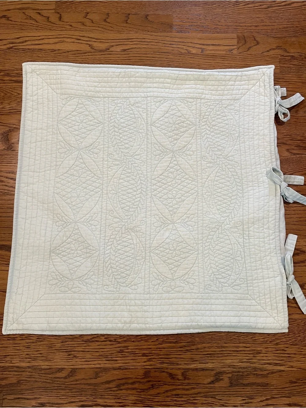 S/2 Pottery Barn Hanna Euro Shams Quilted Cotton Linen Surfspray Blue Green